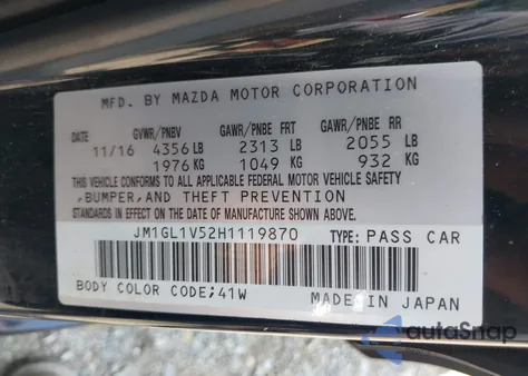 2017 Mazda Mazda6 Touring z USA, uszkodzony, nr VIN JM1GL1V52H1119870